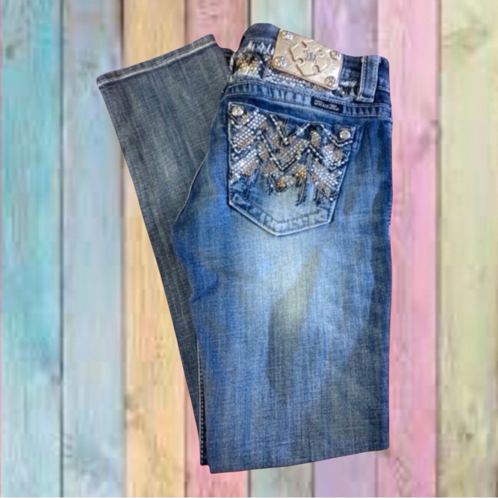 Miss Me Blue Rare Rhinestone Bling Signature Straight Leg Jeans